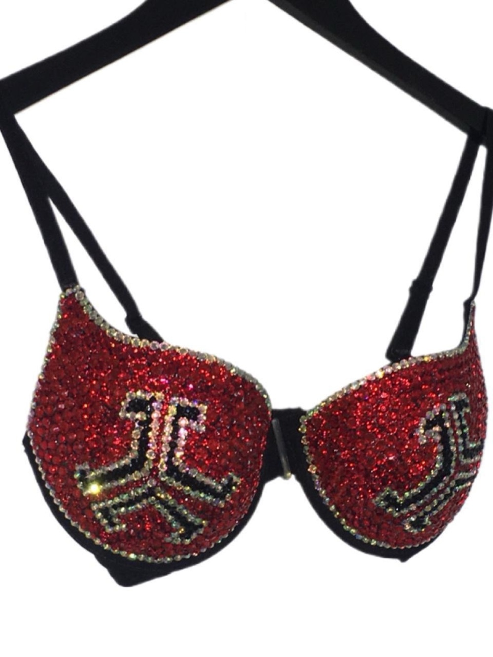 34B Red Jet Black & Crystal AB Defcon 1 Design Rhinestone Crystal Glam Bra New